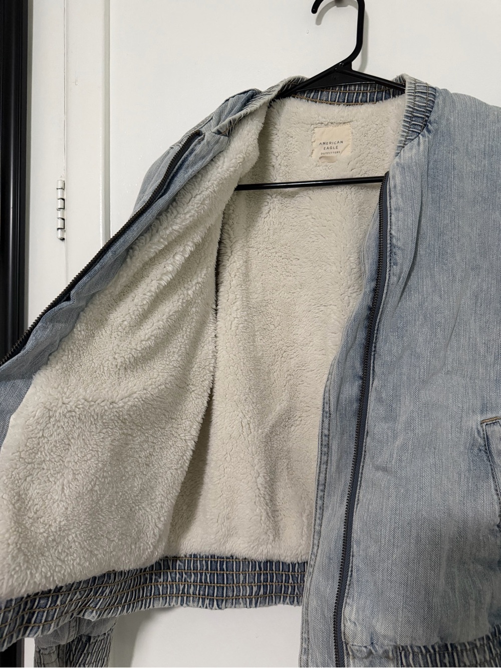 American Eagle Outfitters Light Blue Denim Bomber Jacket - Picture 6 of 9